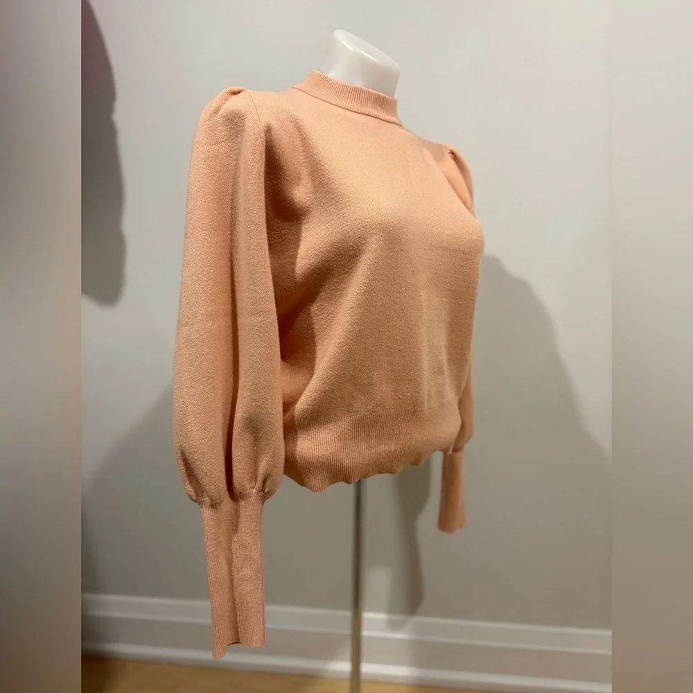 Women's Peach Puff Mock Neck Puff-Sleeve Sweater - Picture 2 of 9